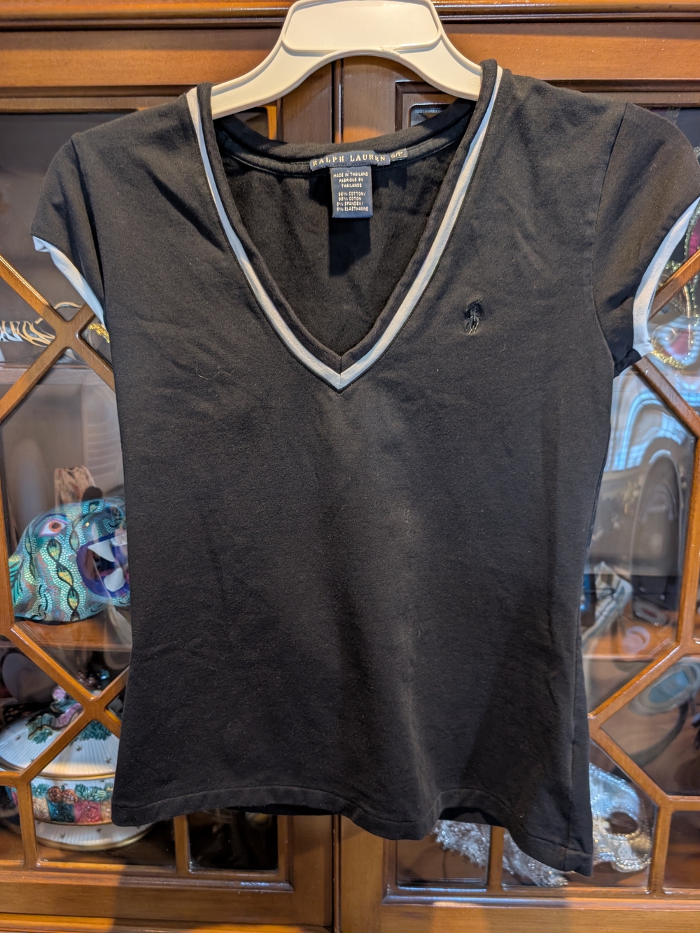 Ralph Lauren Black V-Neck Short Sleeve Tee with White Trim